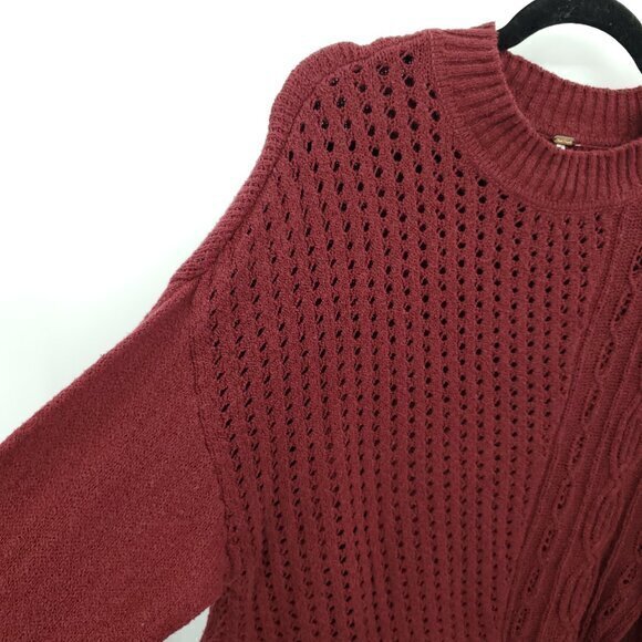 Free People Harper Knit Split Side Tunic Sweater XL Pretty Berry (Red) - Picture 6 of 15